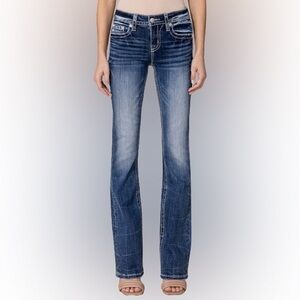 Miss Me Boot Cut Mid Rise Jeans With Classic Fleur-De-Lis Embroidered Pockets